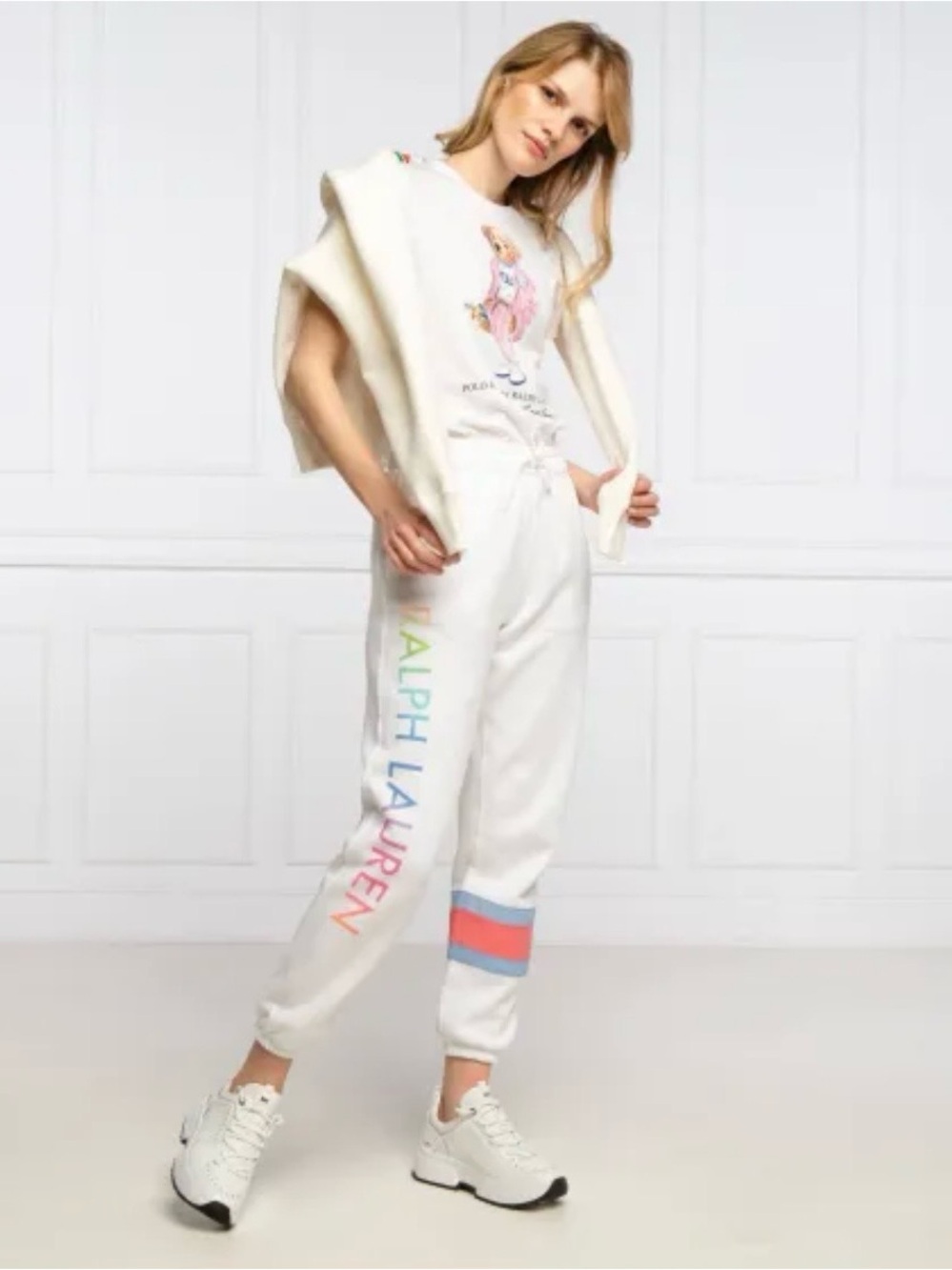 Polo Ralph Lauren White Rainbow Ombré Logo Joggers Sweatpants XS